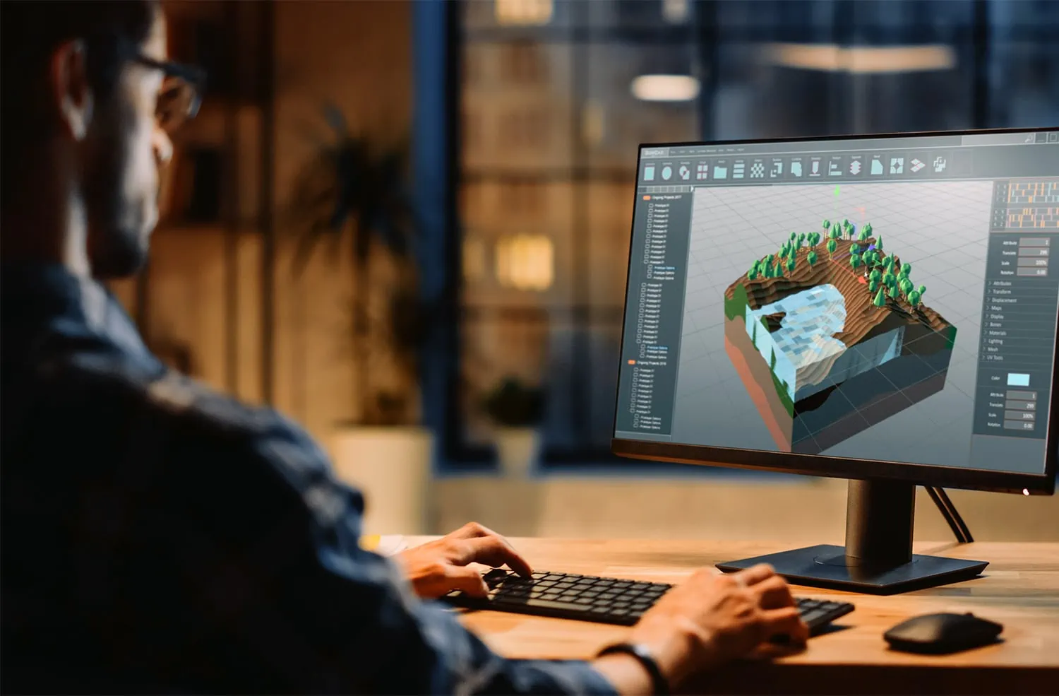In the Evening Creative Young Video Game Developer Works on a Demo
