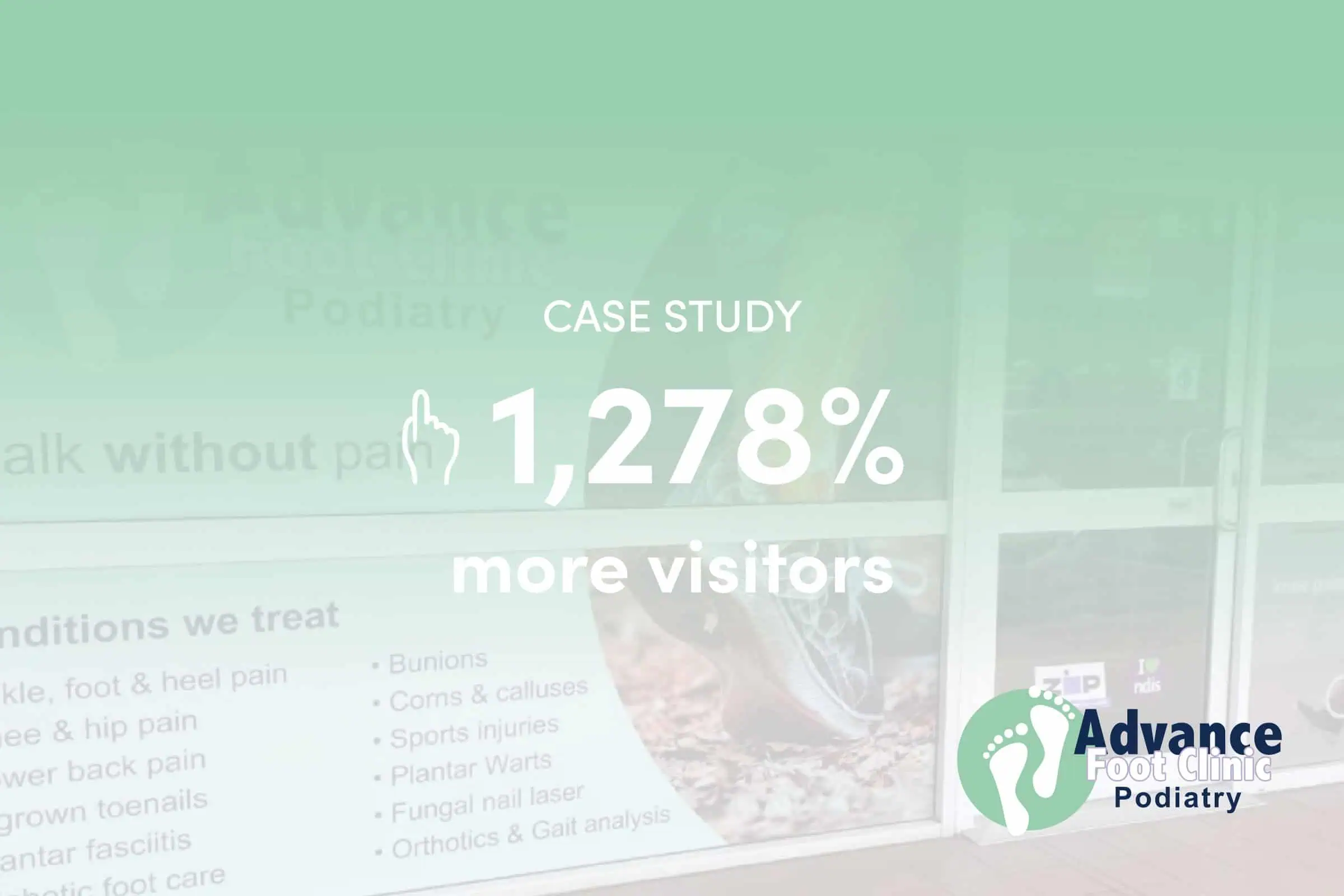 Image of Advance Foot Clinic overlaid with the text '1,278% more visitors'