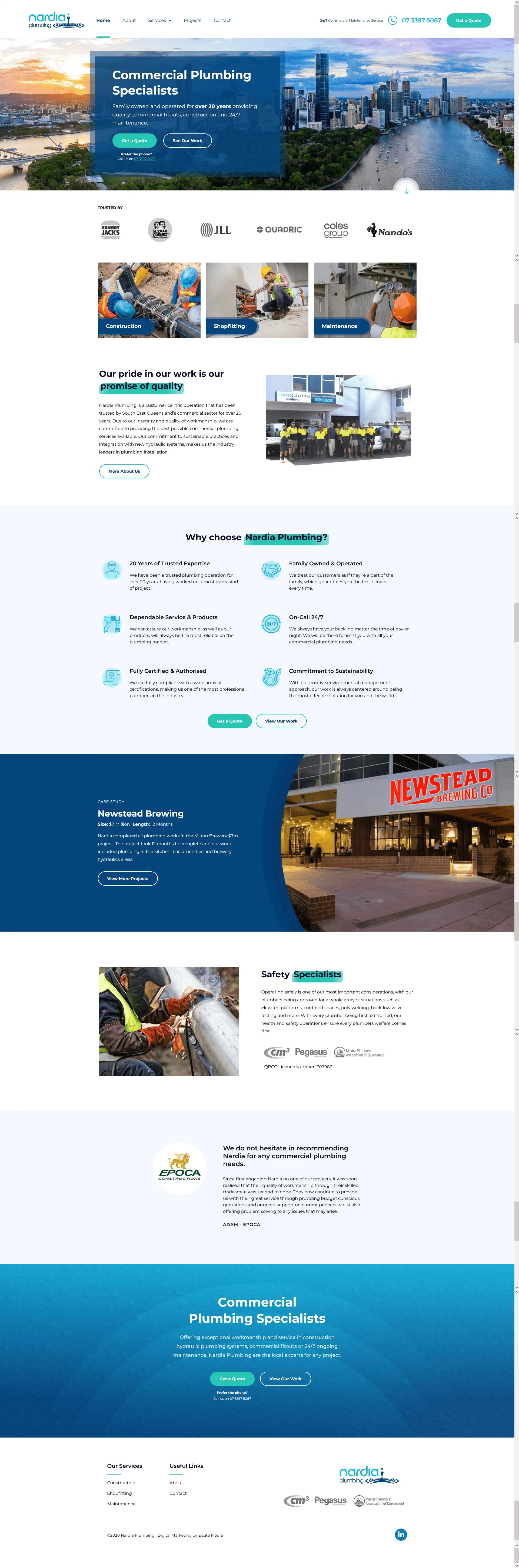 Nardia Plumbing homepage design