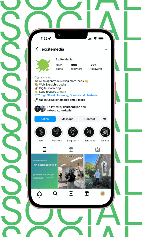 Excite Media's instagram page displayed on an iphone