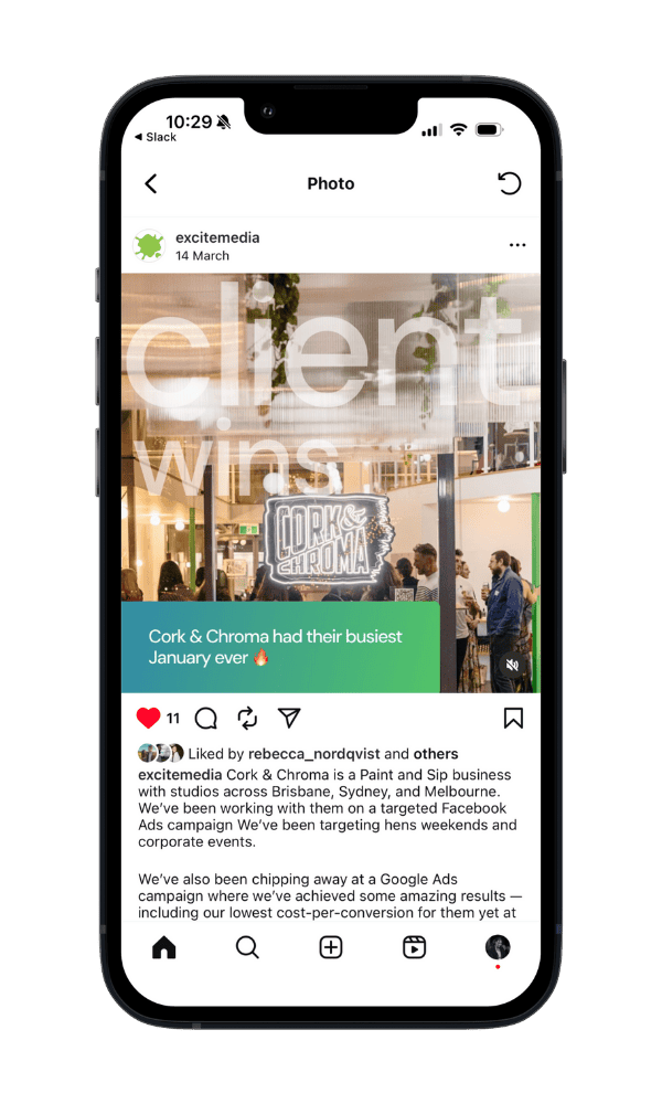 An instagram posts featuring a client success story on an iphone