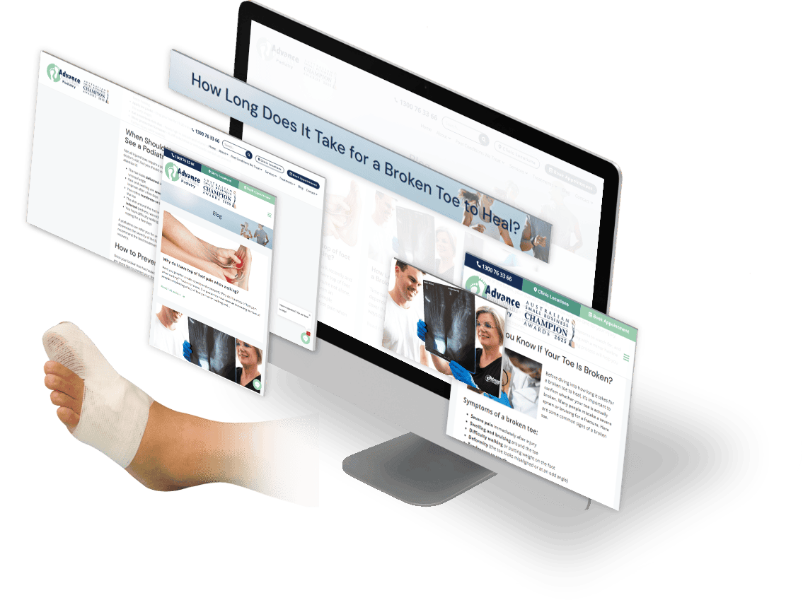 computer screen with medical website about broken toe