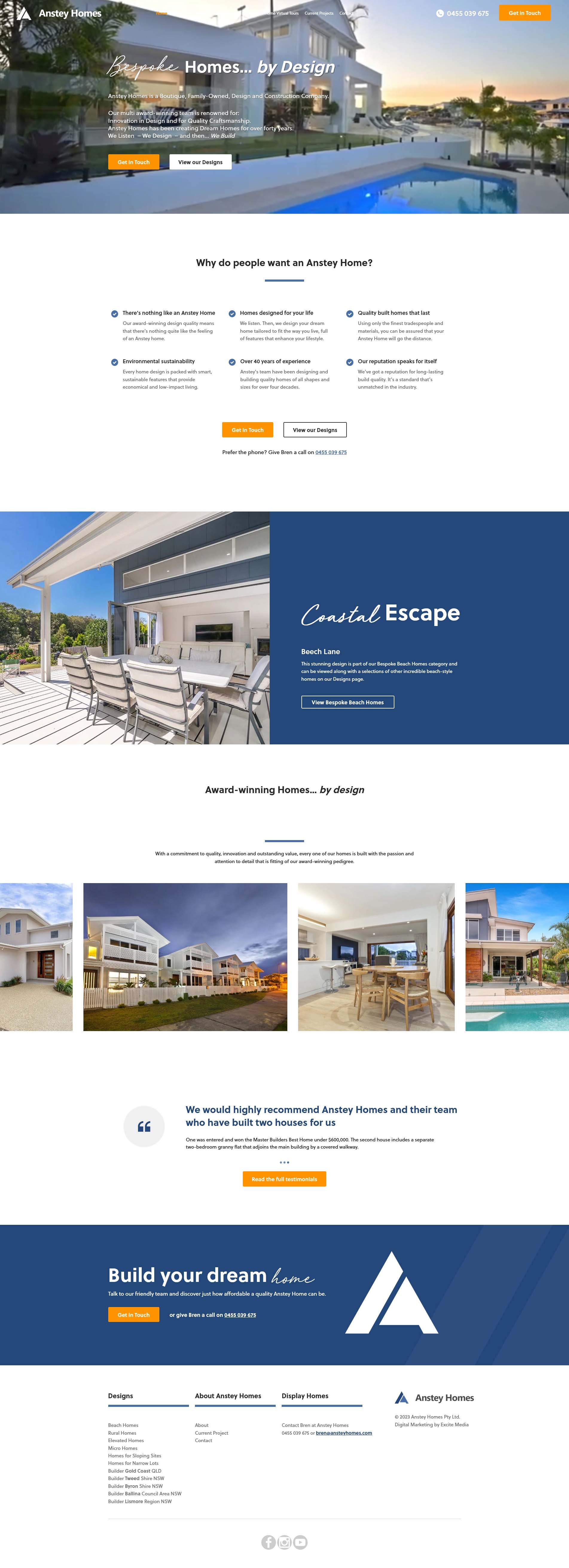 Anstey Homes homepage design