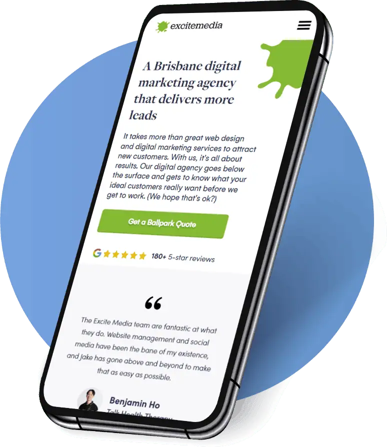 smartphone screen displaying Excite Media website