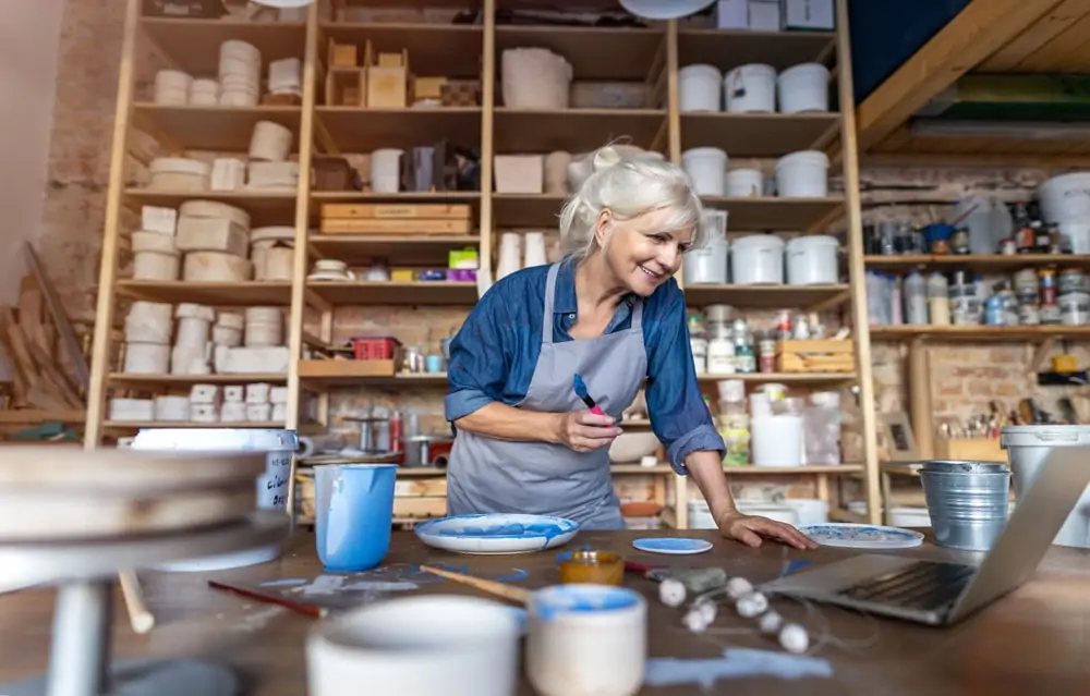 woman looking at fast loading website