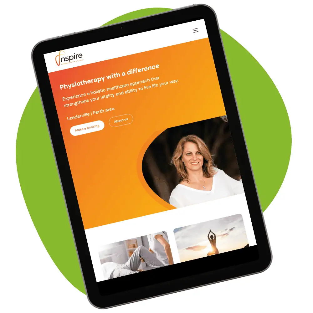 tablet screen displaying Inspire Website